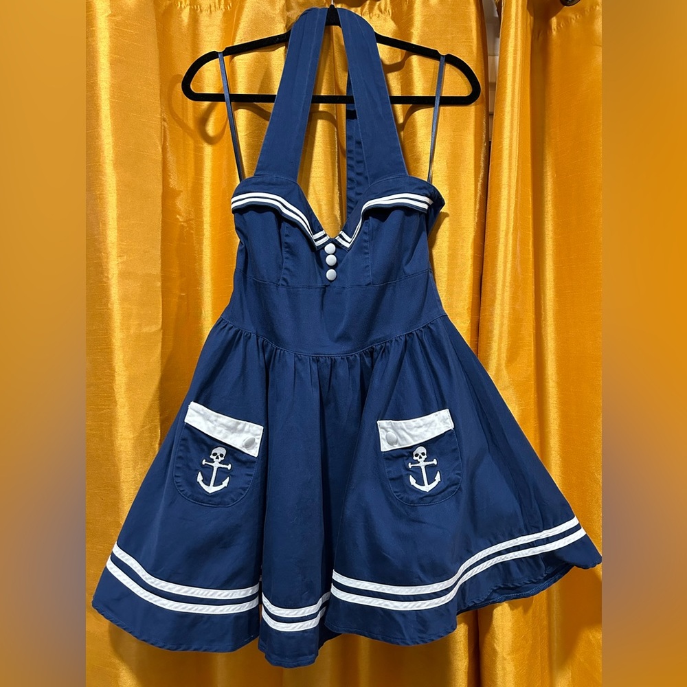 Hell Bunny Vixen Pinup Sailor Dress, Size L